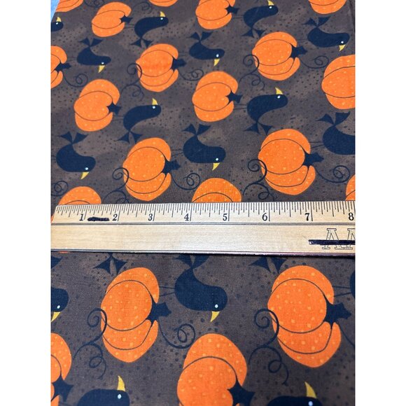 Patty Reed Designs Halloween Fabric Black Birds Orange Pumpkins 1/2 yard x 44" C - Picture 2 of 5